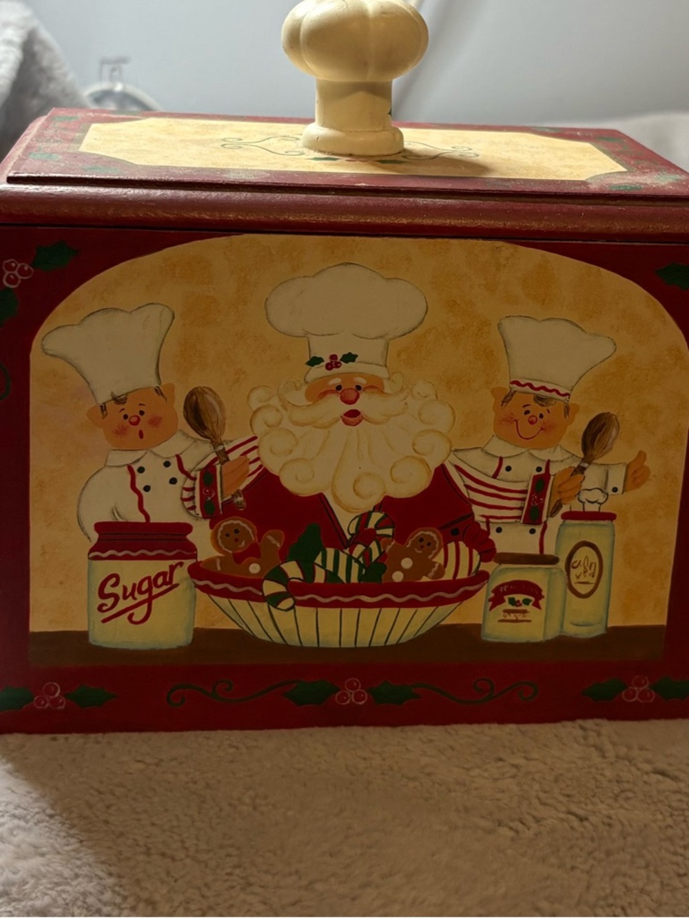 Vintage Home Interiors Red and Cream Festive Chef Kitchen Recipe box